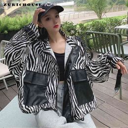 ZURICOHUSE Oversized Jacket Women Patchwork Zebra Pattern Spring Coats 2022 New Fashion Faux Leather Moto Biker Zipper Jackets L220728