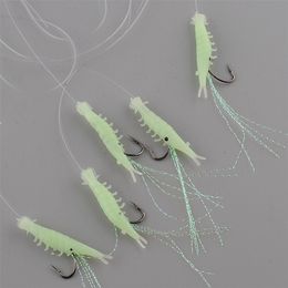 5pcs 12cm Soft Rigs Fishing Lure Glow In The Dark Luminous Shrimp Bait Jigs Lure Soft Worm Fake Lure Baits Lures Set 220726