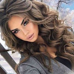 wig women's mixed Brown big wave medium split long curly hair chemical fiber head set 220816
