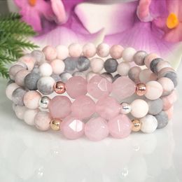 MG1520 Strand New Design Diamond Cutted Rose Quartz Pink Zebra Jasper Gemstone Bracelet Women`s Calming Bracelet for Stress