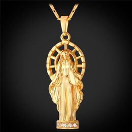 Pendant Necklaces Kpop Virgin Mary Necklace Gold/Silver Colour Austrian Rhinestone Women/Men Holy Pure Christian Glaze P107Pendant NecklacesP
