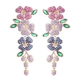 Dangle & Chandelier Luxury Flower Long Earrings Beautiful Mini Zirconia Micro-inlay Leaves Earring Fashion Women Jewelry Bridal Drop Earring