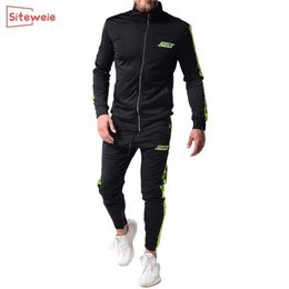 SITEWEIE Mens Tracksuit Two Piece Sets Sports Wear Solid Colour Letter Print Jogging Suit Gym Men Outfits Men Clothing Set G431 201128