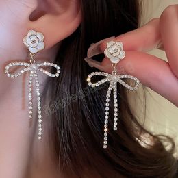 S925 needle Delicate Jewellery Flower Bow Earrings Pretty Design High Quality AAA Zircon Dangle Earrings For Women Gifts