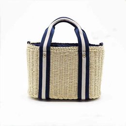 Summer Rattan Basket Bags for Women Large Handbags Straw Shoulder Crossbody Bags Wide Strap Tote Female Beach Bags Purses Ins G220531