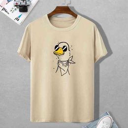 2022 Funny Men T Shirts Oversized Streetwear Sunglass Cartoon Duck Summer Short Sleeve Cotton Loose Tops Tees Boy Girl Y220426