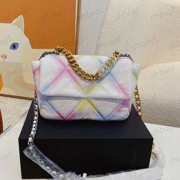 19 Rainbow Colorful Real Leather Bags Classic Flap Quilted Mini/Small Chain Totes Crossbody Shoulder Large Capacity Luxury Designer Handbags 22X7X16CM/25X8X18CM
