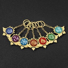 Decorative Objects & Figurines Genshin Impact Vision Luminous Keychain Gold Game Figure Wing Key Chain Pendant Keyring Accessories Cosplay C