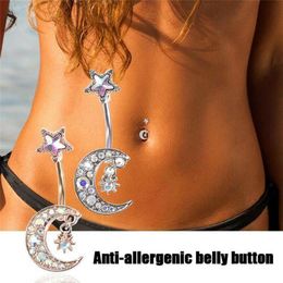 sexy navel rings Canada - Hip Hop Sexy Ladies Piercing Jewelry Moon Star Navel Ring Stainless Steel Navel Nails