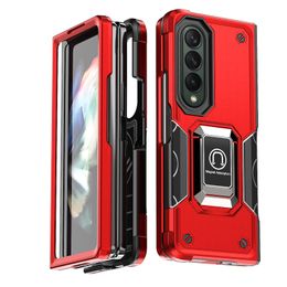 Shockproof Armor Case for Samsung Galaxy Fold 4 5G Silicone PC Metal Ring Stand Phone Back Cover