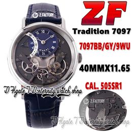 ZF Tradition 7097BB/GY/9WU 505 SR1 Power Reserve Automatic Mens Watch 40mm Steel Case Skeleton Blue Dial Leather Strap Super V2 Edition 2022 eternity Watches