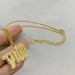 Hip Hop Designer Jewellery Fashion Diamond Letter Pendant Necklace Statement Chain 18K Gold Plated Necklaces For Women Lady