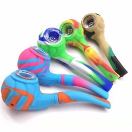 High quality silicone smoking pipes colorful hand pipe portable pipes with glass bowl for wholesale