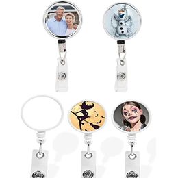 Cute DIY Sublimation Retractable Swivel Badge Holder Badge Reel Metal Heat Transfer Nurse Micro Chapter Christmas Gift