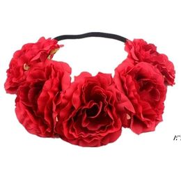 Female Rose Headband Wreath Hair Bows Headband Women Bohemia Seaside Flower Headband Crown Wedding Headdress Wreath JLE14190