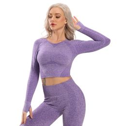 long sleeve active tops Canada - Yoga Outfit Seamless Top Long Sleeve Workout Tops For Women Crop 2022 Sportswear Short Active Sexy Gym ClothingYoga