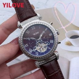 Mens Hollowed Out Design Watch 42mm Automatic Mechanical Business Clock Waterproof Stainless Steel Case Montre De Luxe Black Genuine Leather Wristwatch