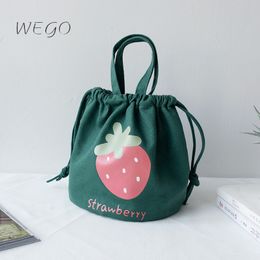 Mini Drawstring Bag Female Cartoon Strawberry Handbag Bucket Bag Lunch Box Small Cloth Bag Tote Food Bags