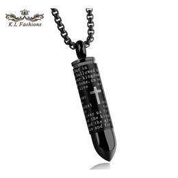 Pendant Necklaces Necklace For Men Engraved Cross Lord Bible Prayer English Letter Stainless Steel Jewellery Cremation Drop Delivery Pe Dhzvh