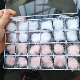 24Pcs Detachable Magnet Ball Fluffy White+Pink 3D27*27mm Puffy Pom Pons Kit Jewellery Manicure Accessories DIY Nails Charms In Box