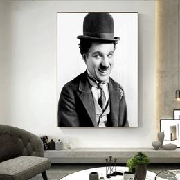 Famous Movie Star Charlie-Chaplin- Canvas Painting Poster and Print Wall Art Abstract Picture for Living Room Home Decor Cuadros