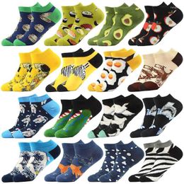 Men's Socks Cotton Mens Harajuku Unisex Fashion Art Oil Painting Cartoon Fruit Animal Hamburger Sushi Casual Ankle Low Cut WomenMen's