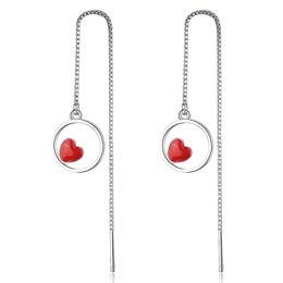 Dangle & Chandelier Utimtree Women Fashion Silver Jewelry Red Heart Long Tassel Drop Earrings For Girl Ear Line Pendientes Brincos BijouxDan