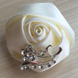 Decorative Flowers & Wreaths Piece Wedding Ribbon Corsage Groomsman Groom Boutonniere Party Prom Man Handmade Satin Rose Crystal Men Suit Br