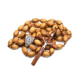 Grandes Perles De Bois Suspendus Chapelet Mural Grand Chapelet Décoratif Religieux Catholique Croix Église