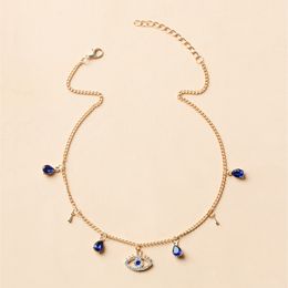 S02989 Fashion Jewelry Evil Eye Necklace Crystal Pendant Blue Eyes Women Choker Necklaces