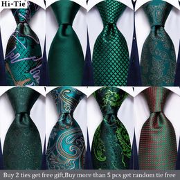 Bow Ties Hi-Tie Teal Green Solid Paisley Silk Wedding Tie For Men Fashion Design Quality Hanky Cufflink Gift Necktie Set DropBow