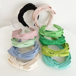 Summer wide-brimmed headband women temperament simple fashion double-layer big bow hair hoop Korean sweet hair accessories