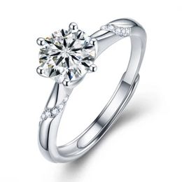 1.0ct 6.5mm EF Round 18K White Gold Plated 925 Silver Moissanite Ring Diamond Test Passed Jewellery Woman Girl Gift