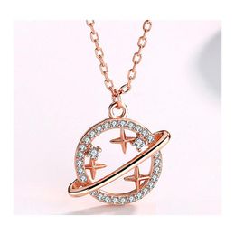 Pendant Necklaces Novel And Fashionable Universe Fantasy Planet Necklace With White Zircon Simple Microset Party Birthday Drop Deliv Dhloc