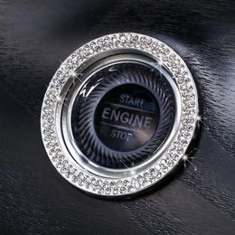 -Automóveis de carro com um clique com um clique de partida parte de ignição de ignição push button decoração de diamante shinestone ring ring círculo capa de acabamento em casa