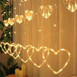 Strings 2.5m Wedding Heart Shaped Curtain String Light Confession LOVE Fairy Lamp For Valentine's Day Christmas Party Window Garden Deco