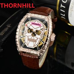 Fashion Excellent Quality Hollow Ghost Skull Men Watch Black Brown Genuine Leather Automatic Mechanical waterproof design high-quality Bracelet Wristwatch