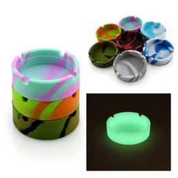 Silicone Noctilucent Ashtrays Soft Portable Pocket Round Ashtray Shatterproof Anti-scalding Cigar Ashtray Home Cigarette Holder DBC