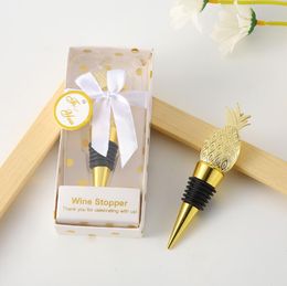 50PCS Tropical Wedding Favours Gold Pineapple Wine Bottle Stopper in Gift Box Party Decorative Wine Stoppers sn4401