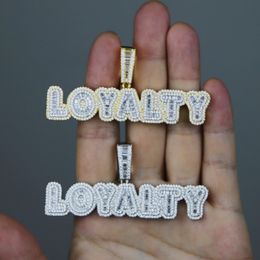 Iced Out Letter Loyalty Pendant Paved Cz Stone Fit Cuban Chain Plated Gold Silver Necklace for Women Men Hip Hop Punk Jewellery Gift