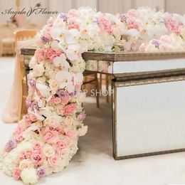 2M Luxury Custom Artificial Floor Wedding Backdrop Decor Garland Flower Arrangement Table Runner Rarty Event EE