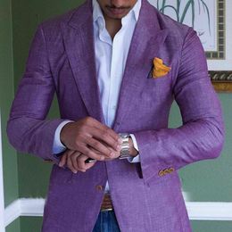 Purple Mens Linen Suits Summer Beach Jacket Slim Fit Suits For Men Tuxedo Groom Suits For Men Wedding Groomsman 1 PC 201106