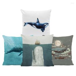 Pillow /Decorative Nautical Ocean Killer Whale Creativity Case Blue Seahorse Modern Living Room For Sofa Throw 45X45Cm Velvet/Decorative