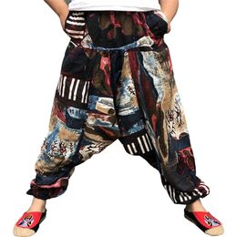Baggy Cotton Linen Mens Harem Hip hop Pantalones de pierna ancha Casual Loose Vintage Nepal Style Pants Pantalon Hombre 220705