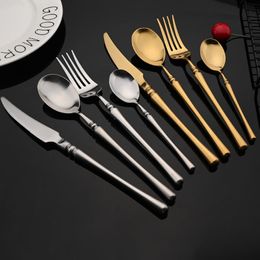 Flatware Sets 1/2/4/6 Set Luxury Western Tableware Black/Gold Matte Dinnerware Cutlery 304 Stainless Steel Knife Fork Scoop SilverwareFlatwa