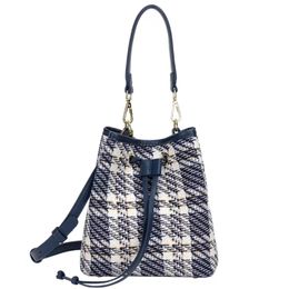Evening bags small fragrant wind western style womens shoulder bag Japan and South Korea leisure plaid stripe draws rope bucket bag