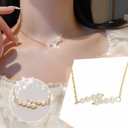 Chains Moon Necklace Gold Pearl Women's Versatile Retro Sweater Chain European And American Stainless Steel Necklaces For MenChains