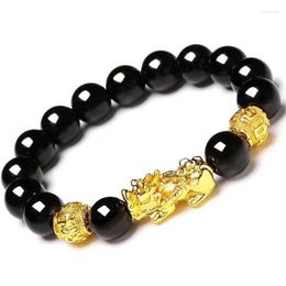 Beaded Strands Vietnam Alluvial Gold Leading The Mythical Wild Animal Obsidian Bracelet Long Don't Rub Off Sixth True Men Trum22