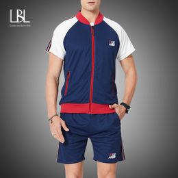 LBL Summer Tracksuit Mens Causal Two Pieces Suit Short Sleeve Sweatshirt Shorts Sets Fashion Male Streetwear Sportswears 220609