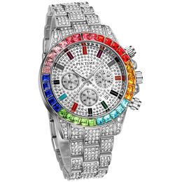 Wristwatches Clock Male Wristwatch Quartz Watch Men Luxury Full Diamond Hip Hop Gold Colourful Side Iced Out Watches Man Wrist WatchWristwatc